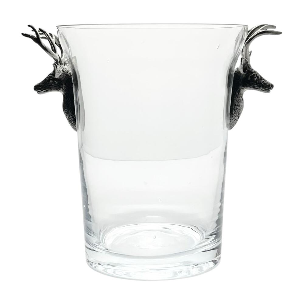 Vagabond House Antler Deer Head Stag Pewter & Glass Ice Champagne Bucket 7 1/2”